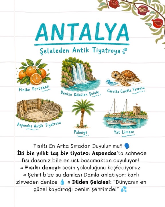 Antalya — şelaleden antik tiyatroya: Düden Şelalesi, caretta caretta, Aspendos