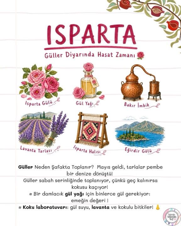 Isparta — güller diyarında hasat zamanı: gül yağı, bakır imbik, lavanta tarlası, Eğirdir Gölü