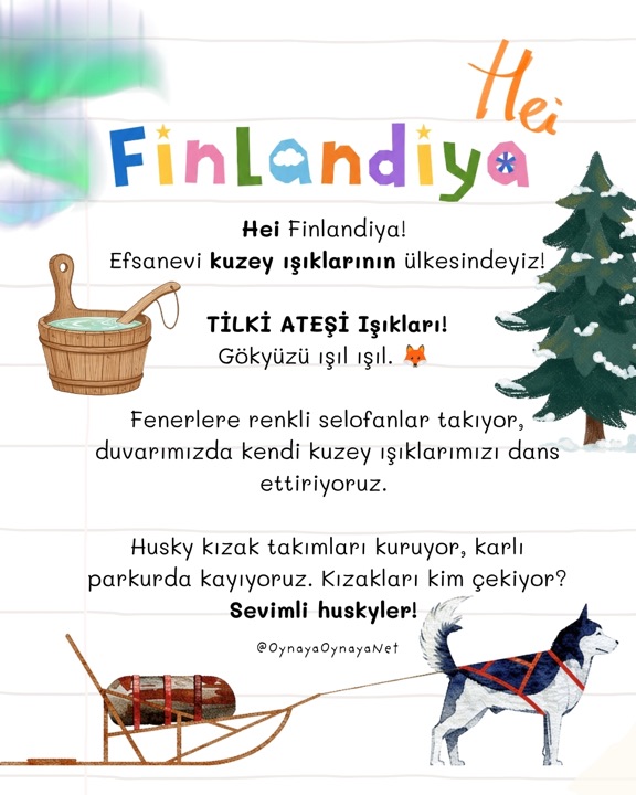 Finlandiya durağı — kuzey ışıkları: tilki ateşi, husky kızak takımları